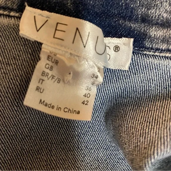 VENUS Button Front Light Blue 1/2 Sleeve Midi Denim Tie Waist Dress Size 2 - Picture 11 of 14